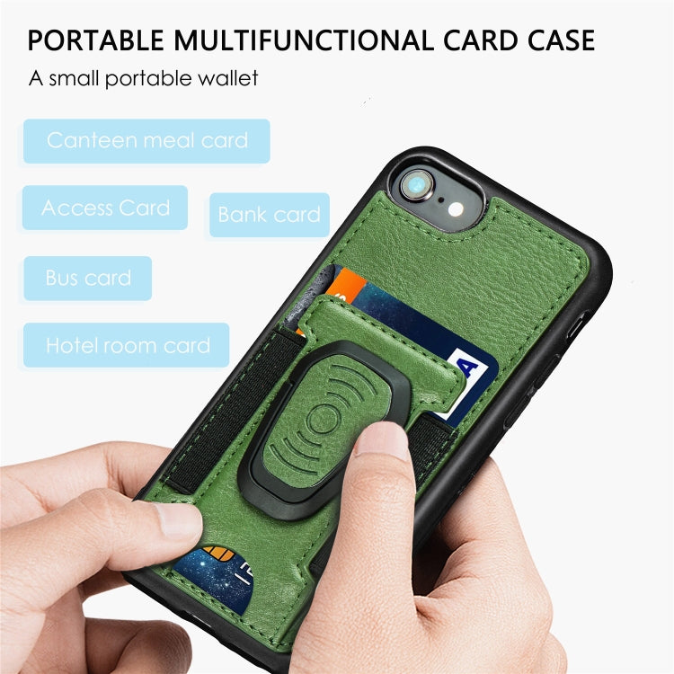 For iPhone 8 Plus / 7 Plus Magnetic Shockproof PU + TPU Case with Card Slot & Ring Holder