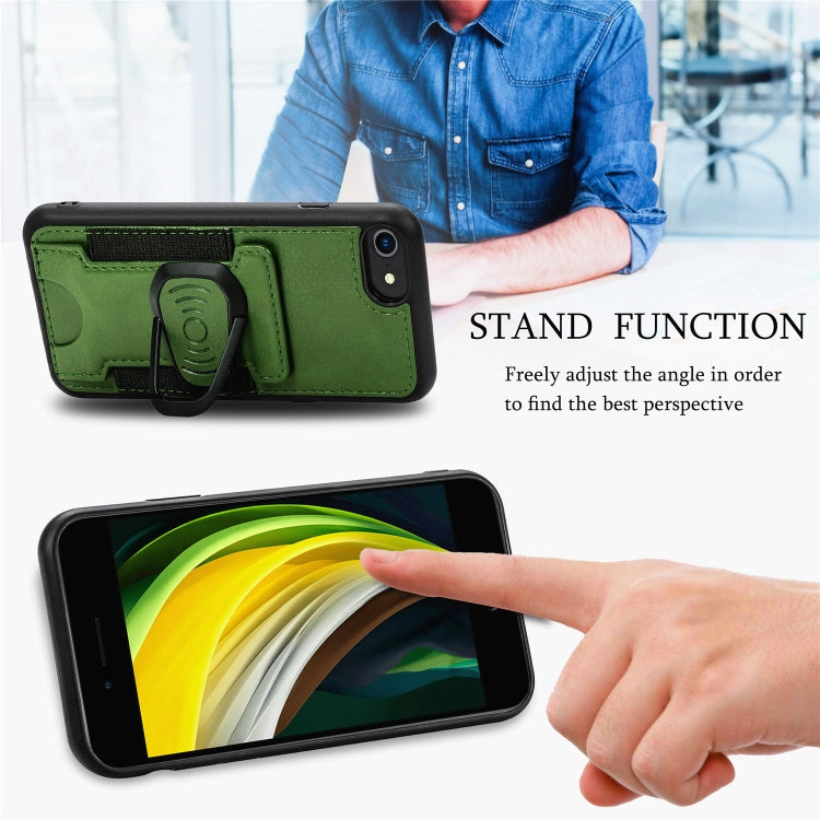 For iPhone 8 Plus / 7 Plus Magnetic Shockproof PU + TPU Case with Card Slot & Ring Holder