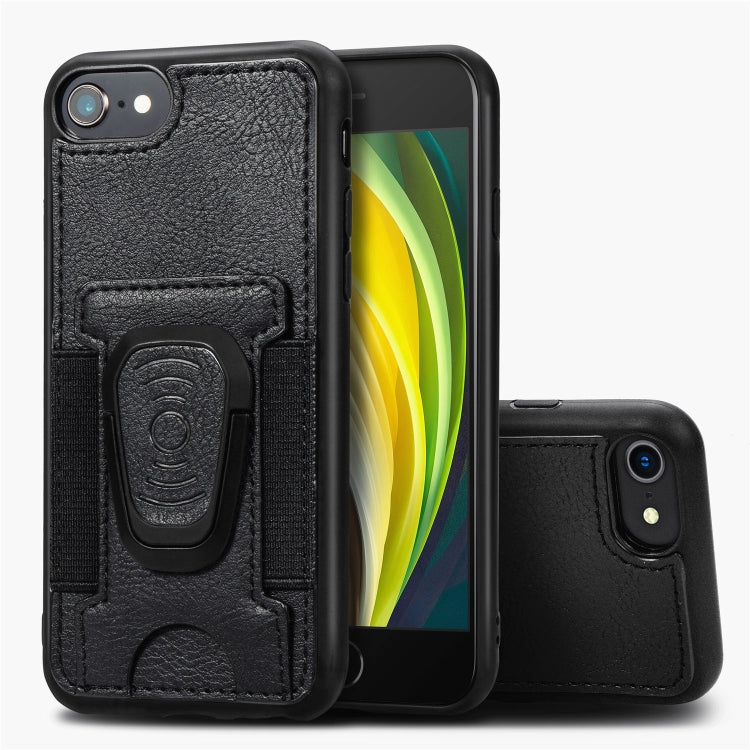 For iPhone SE 2022 / SE 2020 / 8 / 7 Magnetic Shockproof PU + TPU Case with Card Slot & Ring Holder