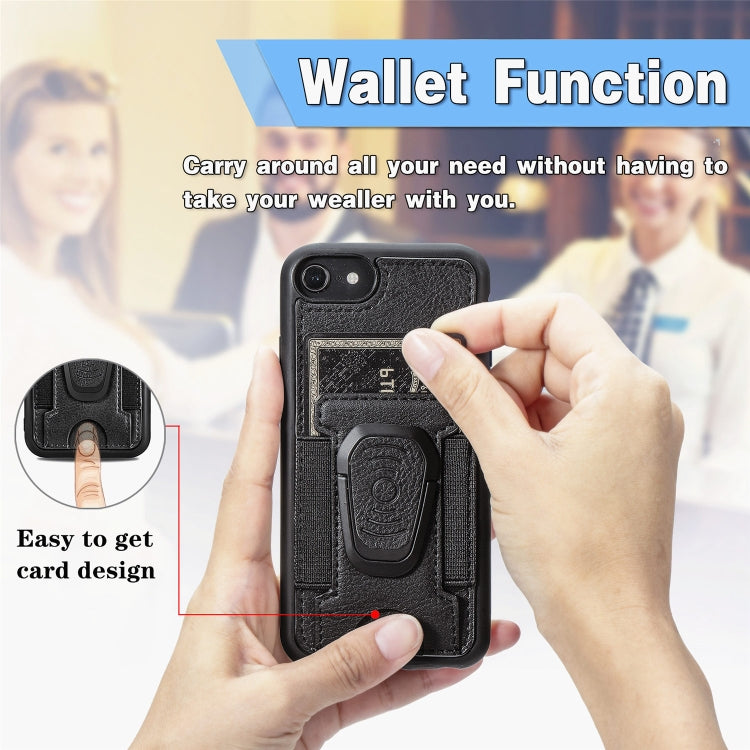For iPhone SE 2022 / SE 2020 / 8 / 7 Magnetic Shockproof PU + TPU Case with Card Slot & Ring Holder