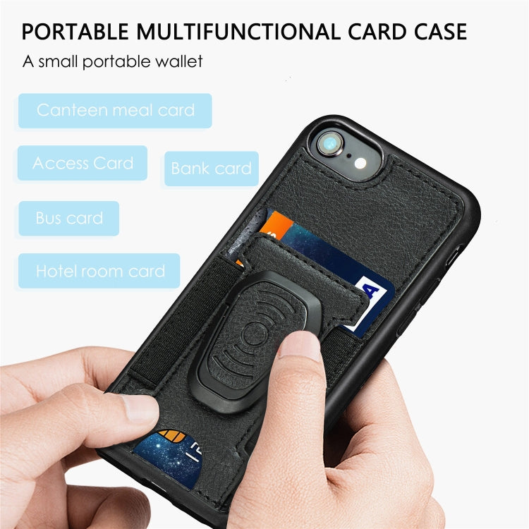 For iPhone SE 2022 / SE 2020 / 8 / 7 Magnetic Shockproof PU + TPU Case with Card Slot & Ring Holder