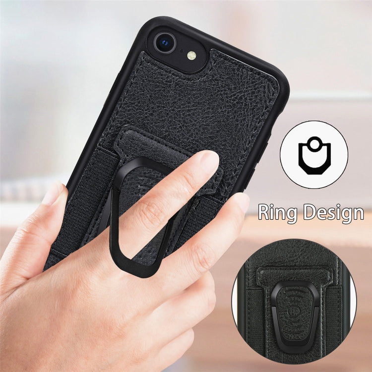 For iPhone SE 2022 / SE 2020 / 8 / 7 Magnetic Shockproof PU + TPU Case with Card Slot & Ring Holder