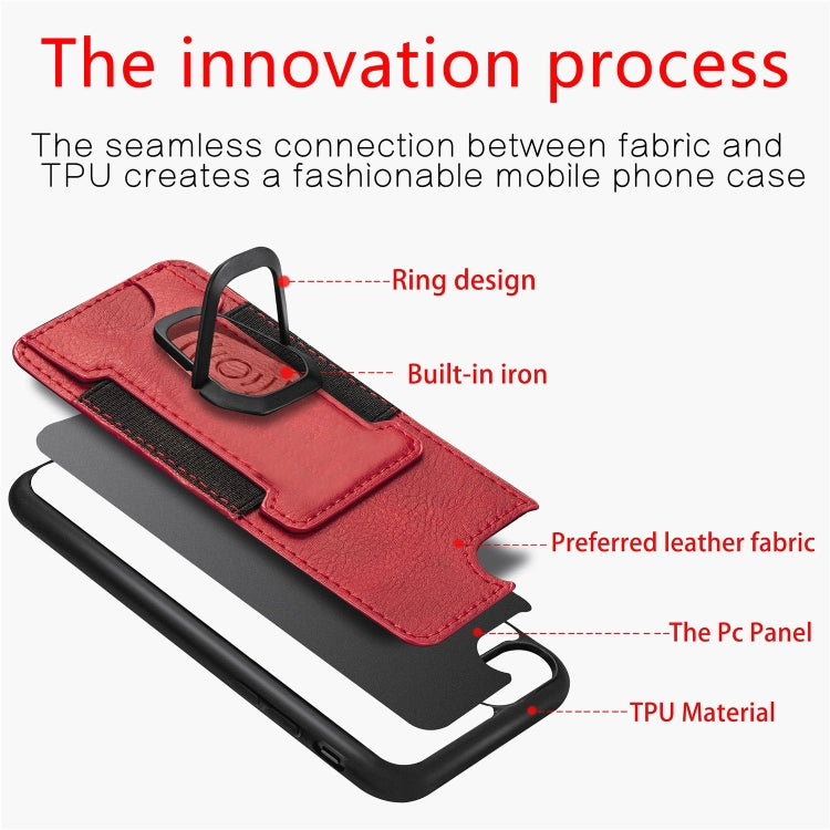 For iPhone SE 2022 / SE 2020 / 8 / 7 Magnetic Shockproof PU + TPU Case with Card Slot & Ring Holder