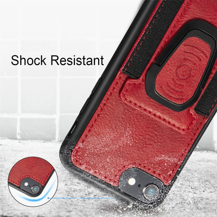 For iPhone SE 2022 / SE 2020 / 8 / 7 Magnetic Shockproof PU + TPU Case with Card Slot & Ring Holder