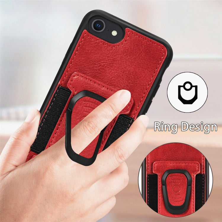 For iPhone SE 2022 / SE 2020 / 8 / 7 Magnetic Shockproof PU + TPU Case with Card Slot & Ring Holder