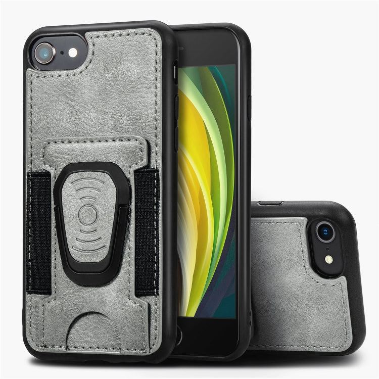 For iPhone SE 2022 / SE 2020 / 8 / 7 Magnetic Shockproof PU + TPU Case with Card Slot & Ring Holder