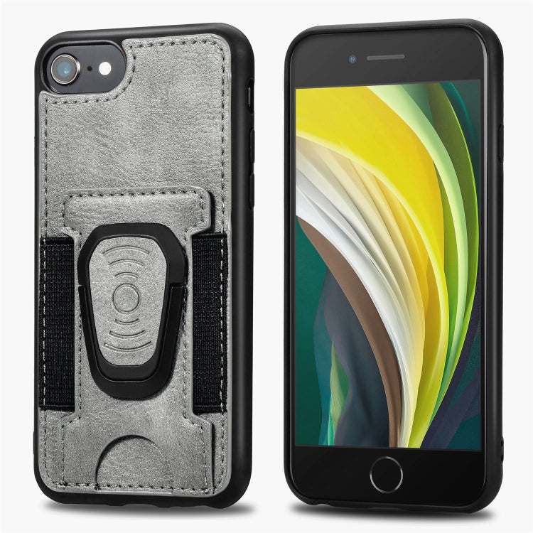 For iPhone SE 2022 / SE 2020 / 8 / 7 Magnetic Shockproof PU + TPU Case with Card Slot & Ring Holder