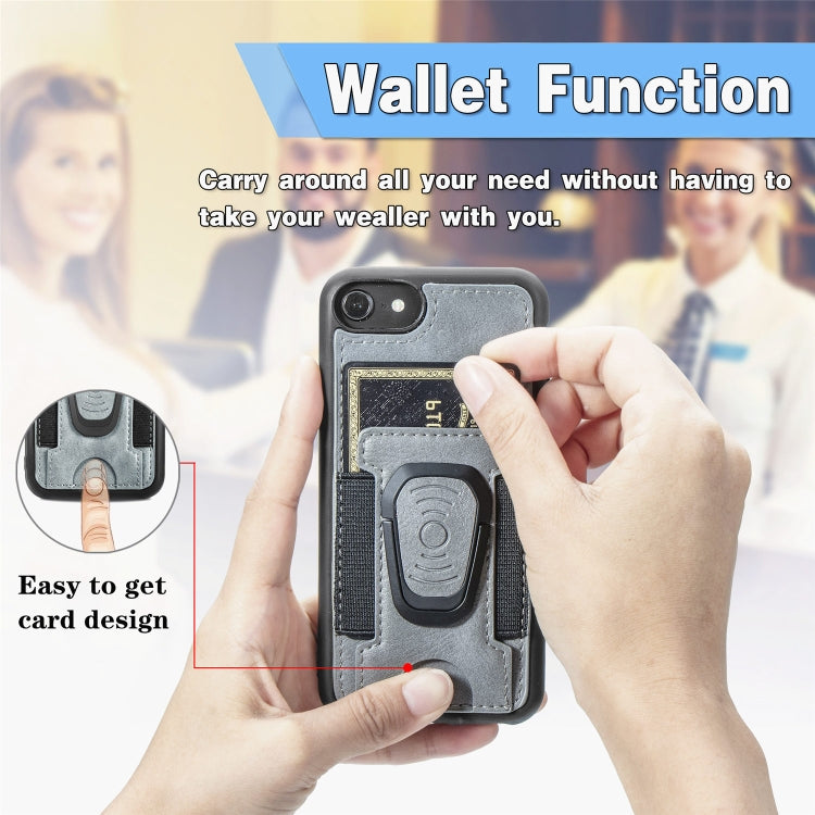 For iPhone SE 2022 / SE 2020 / 8 / 7 Magnetic Shockproof PU + TPU Case with Card Slot & Ring Holder