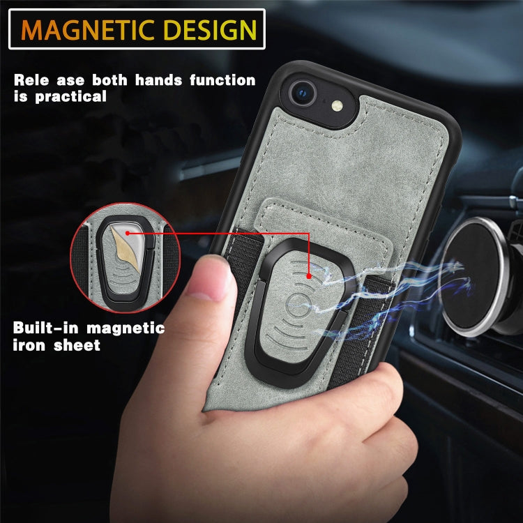 For iPhone SE 2022 / SE 2020 / 8 / 7 Magnetic Shockproof PU + TPU Case with Card Slot & Ring Holder