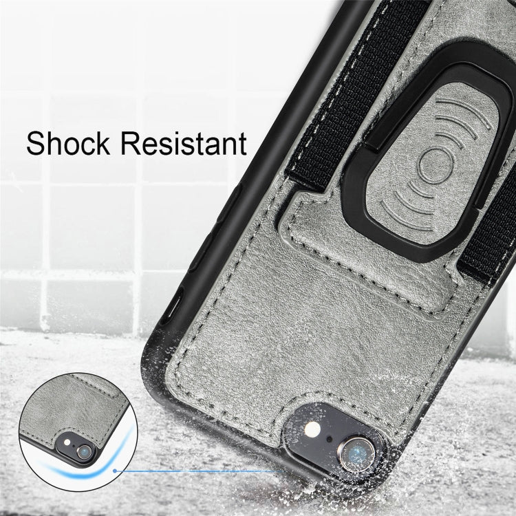 For iPhone SE 2022 / SE 2020 / 8 / 7 Magnetic Shockproof PU + TPU Case with Card Slot & Ring Holder