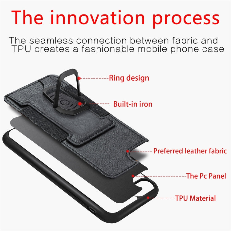 For iPhone 6 Magnetic Shockproof PU + TPU Case with Card Slot & Ring Holder