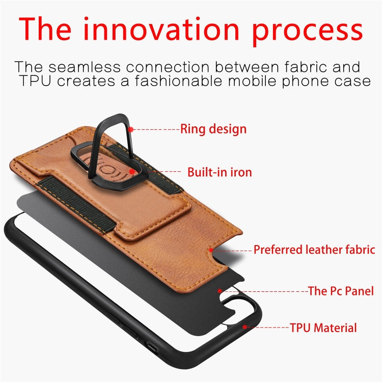 For iPhone 6 Magnetic Shockproof PU + TPU Case with Card Slot & Ring Holder
