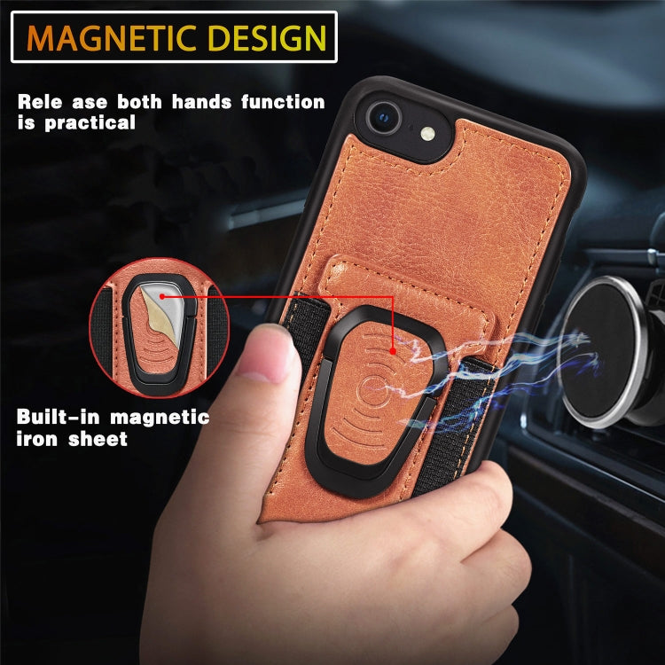 For iPhone 6 Magnetic Shockproof PU + TPU Case with Card Slot & Ring Holder