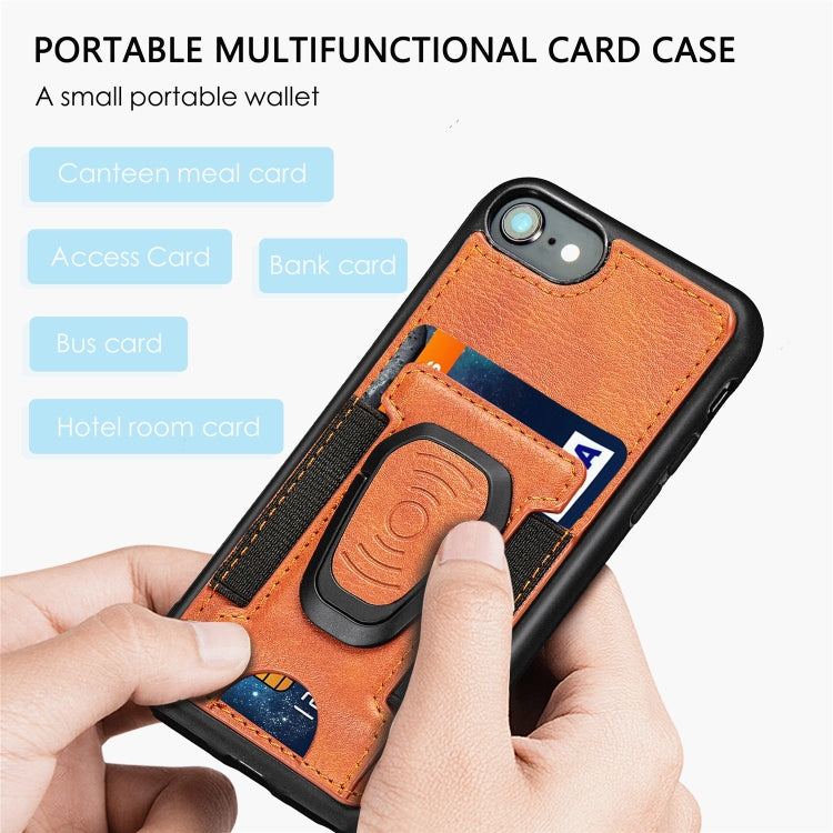 For iPhone 6 Magnetic Shockproof PU + TPU Case with Card Slot & Ring Holder