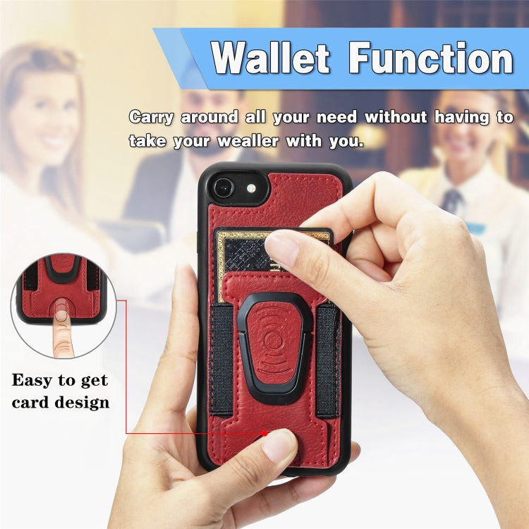 For iPhone 6 Magnetic Shockproof PU + TPU Case with Card Slot & Ring Holder