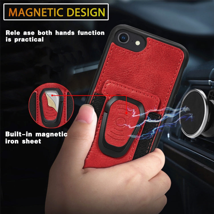 For iPhone 6 Magnetic Shockproof PU + TPU Case with Card Slot & Ring Holder