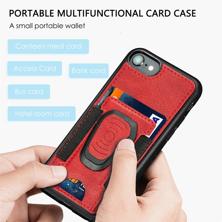 For iPhone 6 Magnetic Shockproof PU + TPU Case with Card Slot & Ring Holder