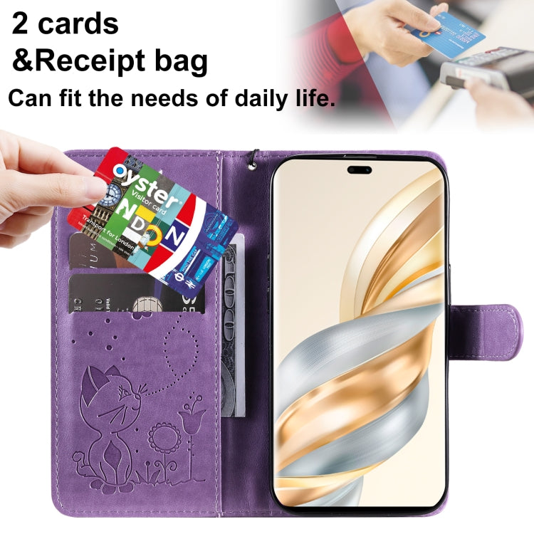 For Honor X9C 5G Global Cat Bee Embossing Pattern Shockproof Leather Case