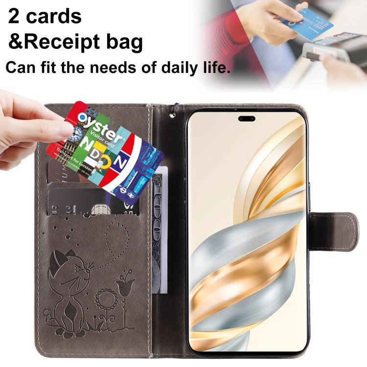 For Honor X9C 5G Global Cat Bee Embossing Pattern Shockproof Leather Case
