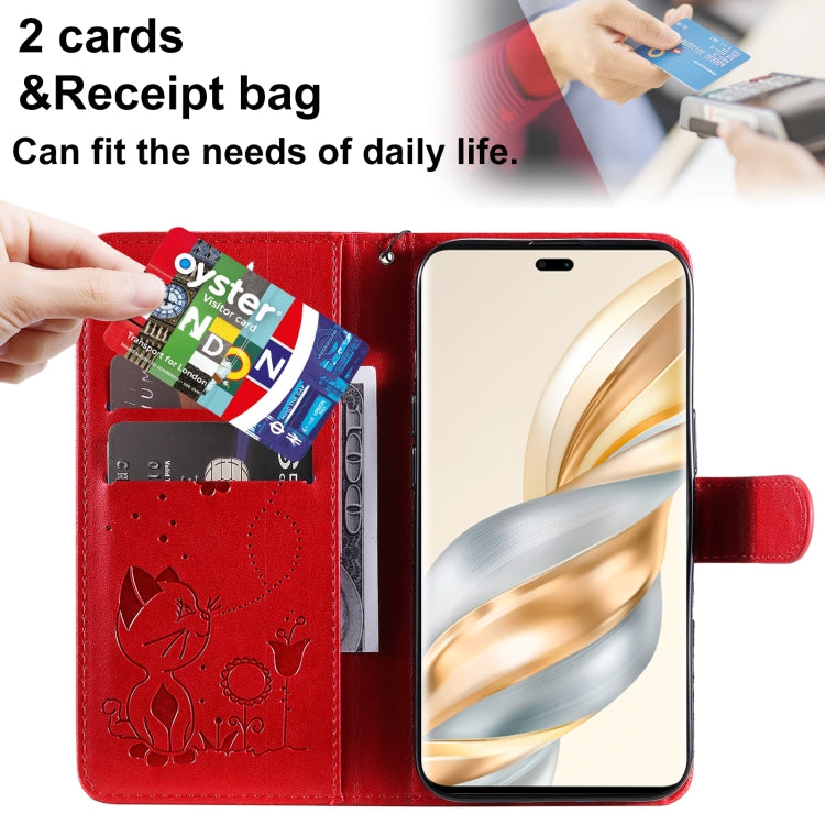 For Honor X9C 5G Global Cat Bee Embossing Pattern Shockproof Leather Case
