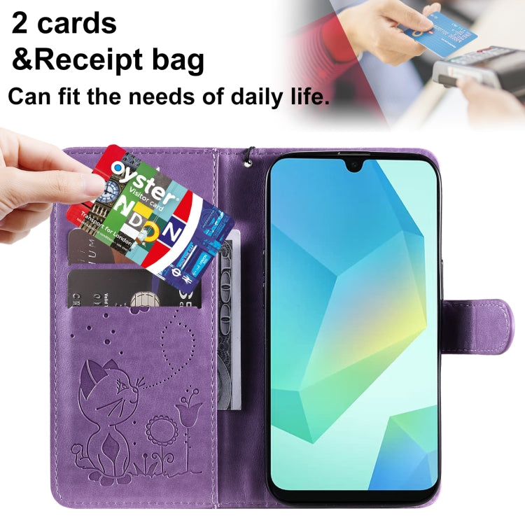 For Samsung Galaxy A26 5G Global Cat Bee Embossing Pattern Shockproof Leather Case
