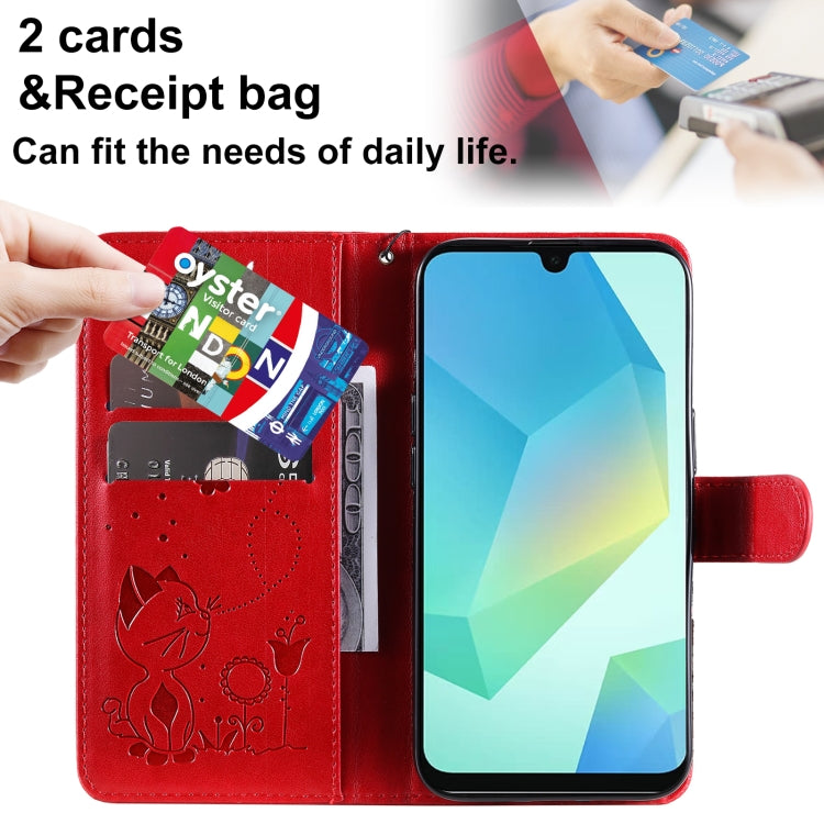 For Samsung Galaxy A26 5G Global Cat Bee Embossing Pattern Shockproof Leather Case