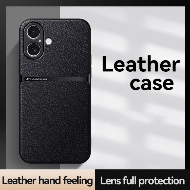 For iPhone 16 Litchi Leather Magnetic Full Coverage Shockproof Phone Case