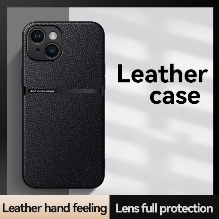 For iPhone 15 Litchi Leather Magnetic Full Coverage Shockproof Phone Case