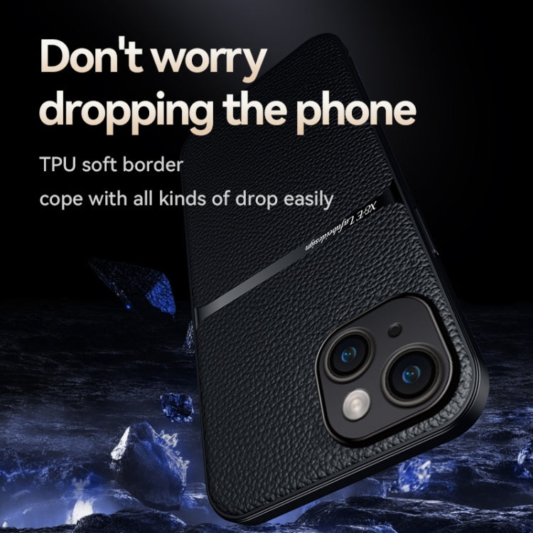 For iPhone 15 Litchi Leather Magnetic Full Coverage Shockproof Phone Case