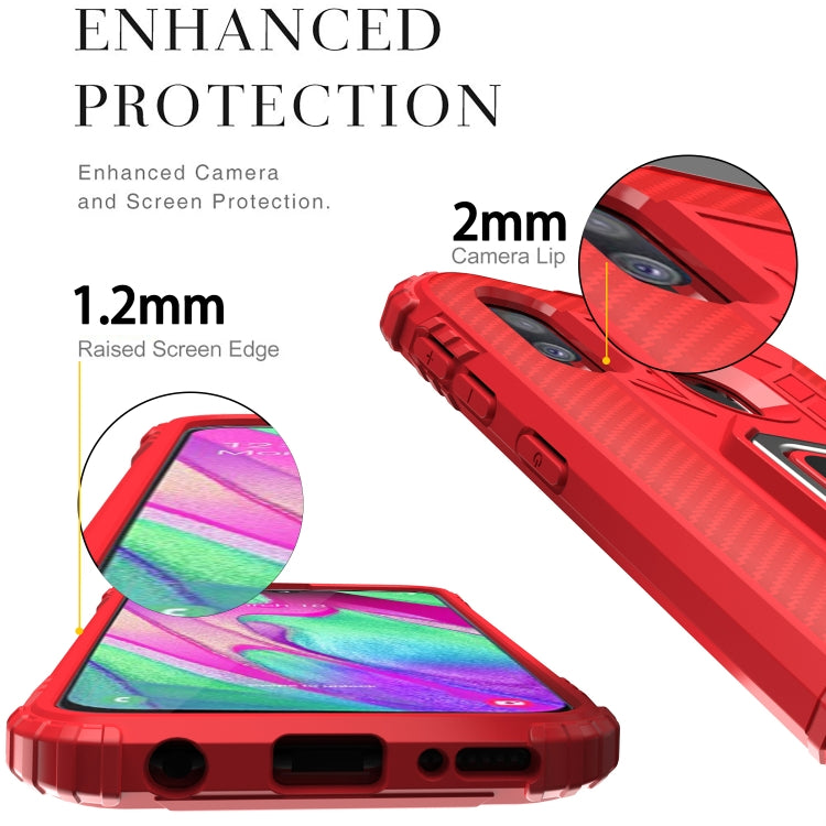 For Motorola E (2020) Carbon Fiber Protective Case with 360 Degree Rotating Ring Holder