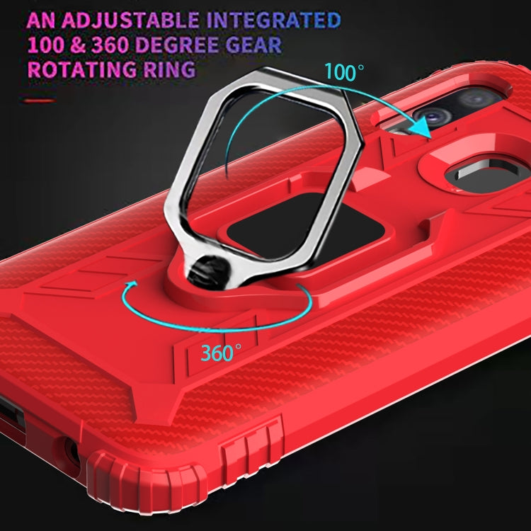 For Motorola E (2020) Carbon Fiber Protective Case with 360 Degree Rotating Ring Holder