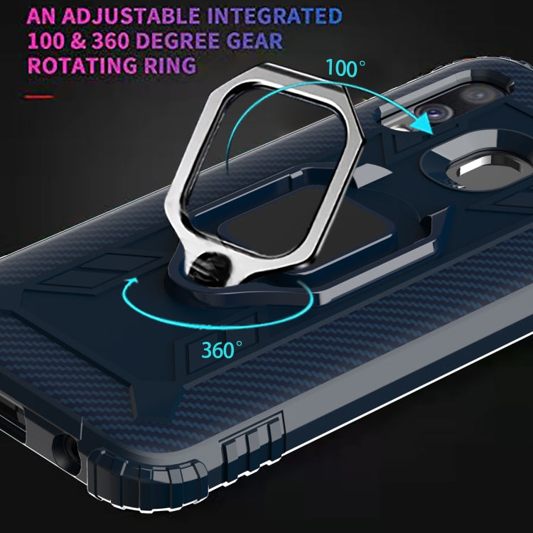 For Motorola E (2020) Carbon Fiber Protective Case with 360 Degree Rotating Ring Holder