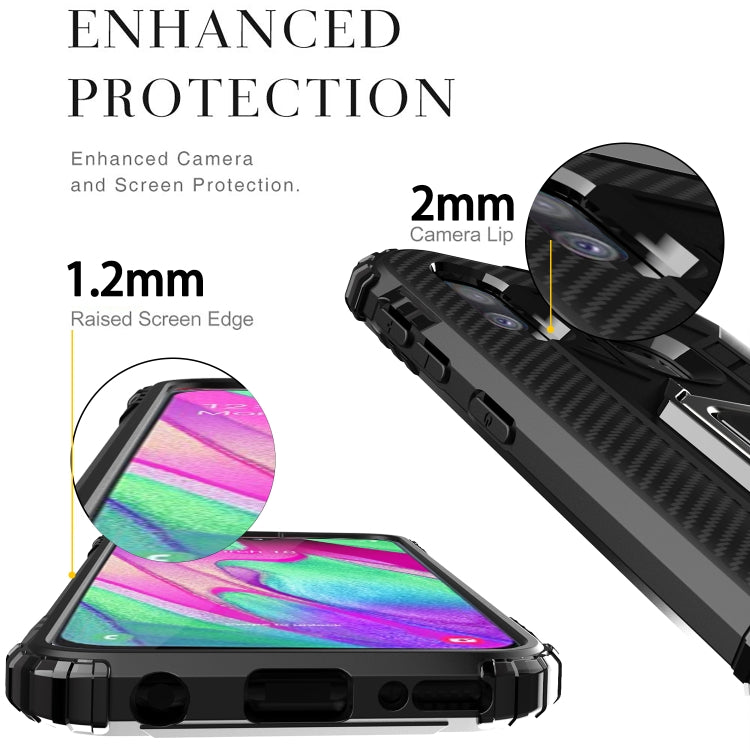For Motorola E (2020) Carbon Fiber Protective Case with 360 Degree Rotating Ring Holder