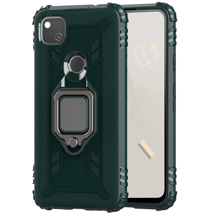 For Google Pixel 4A 5G Carbon Fiber Protective Case with 360 Degree Rotating Ring Holder
