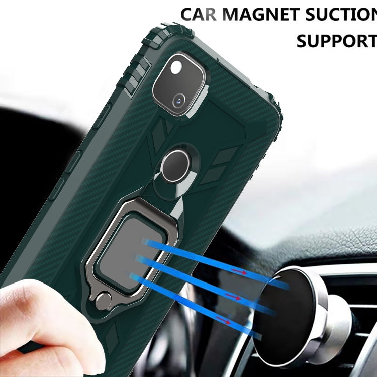 For Google Pixel 4A 5G Carbon Fiber Protective Case with 360 Degree Rotating Ring Holder