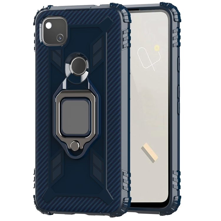 For Google Pixel 4A 5G Carbon Fiber Protective Case with 360 Degree Rotating Ring Holder