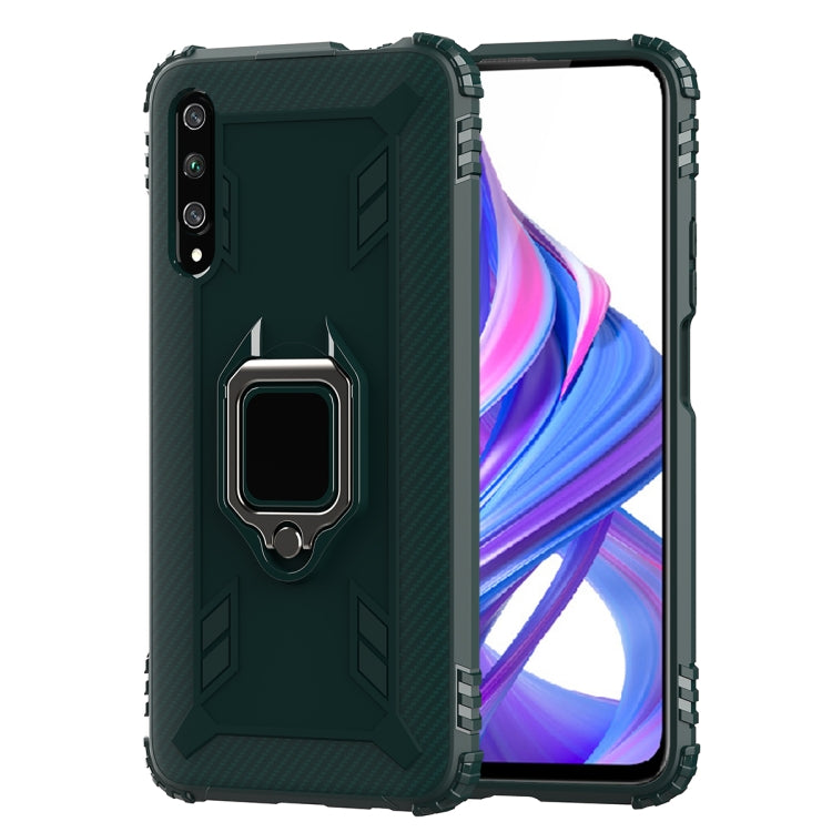 For Huawei Enjoy 10E Carbon Fiber Protective Case with 360 Degree Rotating Ring Holder