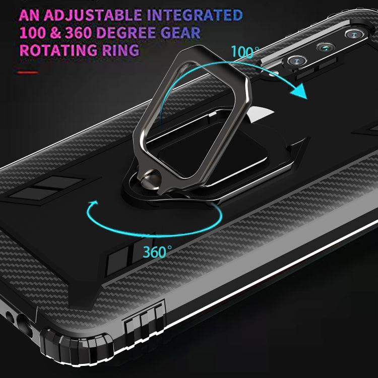 For Huawei Enjoy 10E Carbon Fiber Protective Case with 360 Degree Rotating Ring Holder