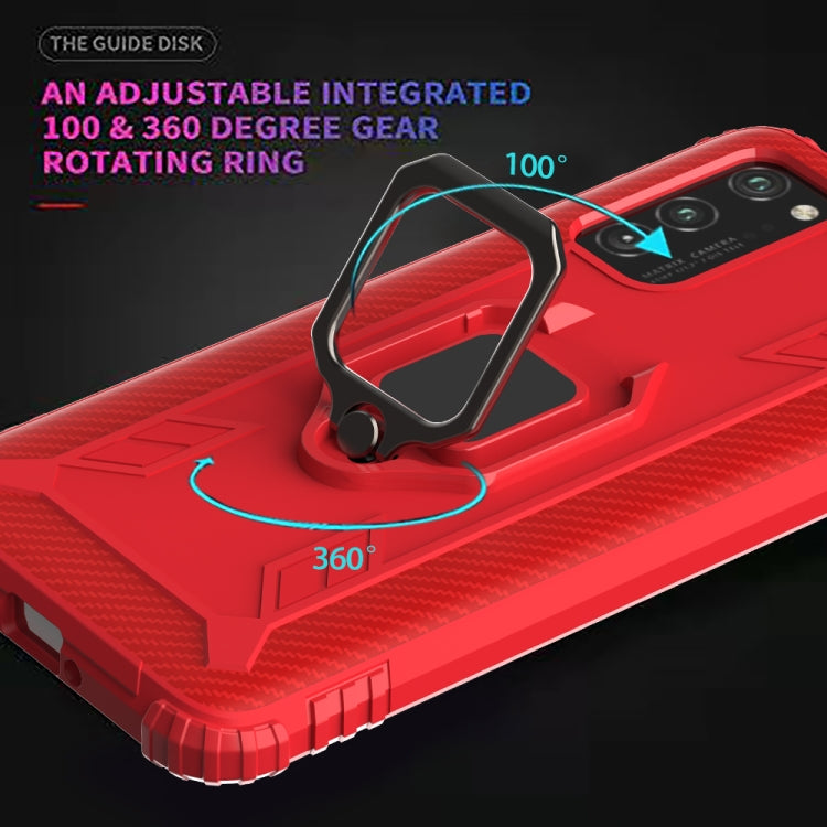 For Huawei Honor X10 Carbon Fiber Protective Case with 360 Degree Rotating Ring Holder