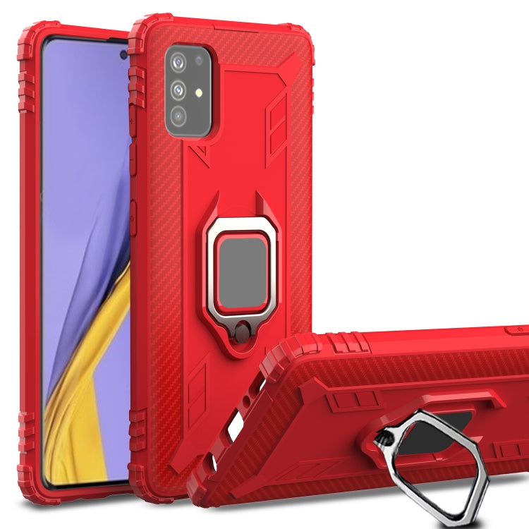 For Samsung Galaxy M31s Carbon Fiber Protective Case with 360 Degree Rotating Ring Holder