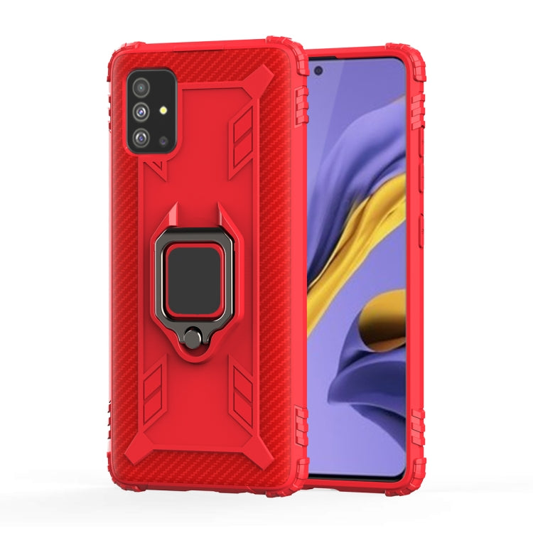 For Samsung Galaxy M31s Carbon Fiber Protective Case with 360 Degree Rotating Ring Holder