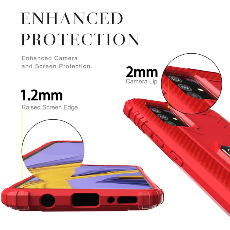 For Samsung Galaxy M31s Carbon Fiber Protective Case with 360 Degree Rotating Ring Holder