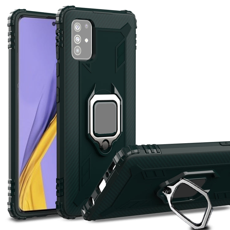 For Samsung Galaxy M31s Carbon Fiber Protective Case with 360 Degree Rotating Ring Holder