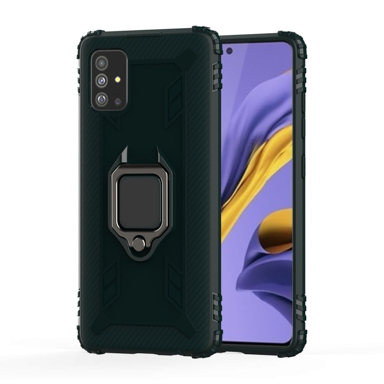 For Samsung Galaxy M31s Carbon Fiber Protective Case with 360 Degree Rotating Ring Holder