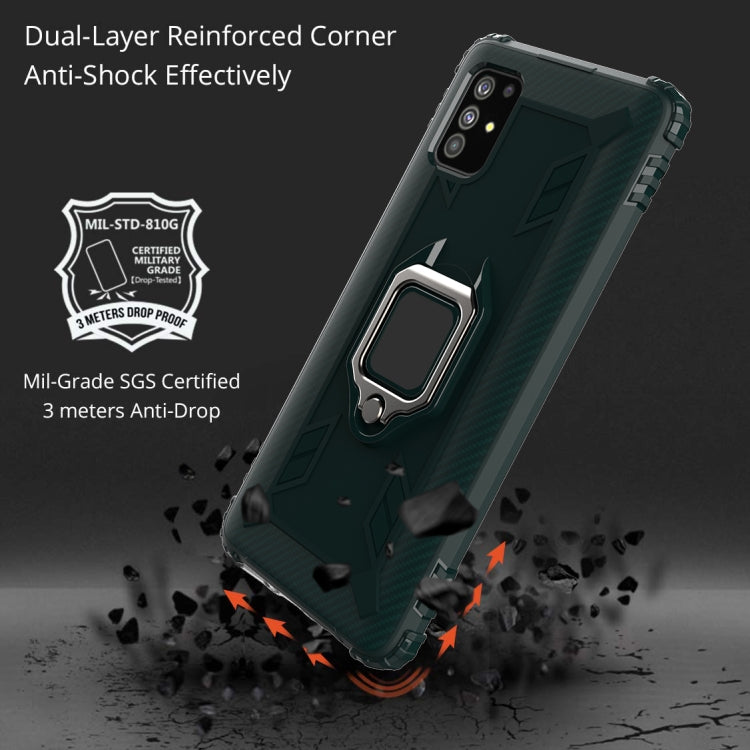 For Samsung Galaxy M31s Carbon Fiber Protective Case with 360 Degree Rotating Ring Holder