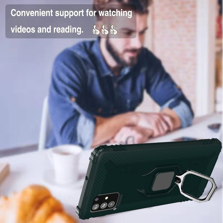 For Samsung Galaxy M31s Carbon Fiber Protective Case with 360 Degree Rotating Ring Holder