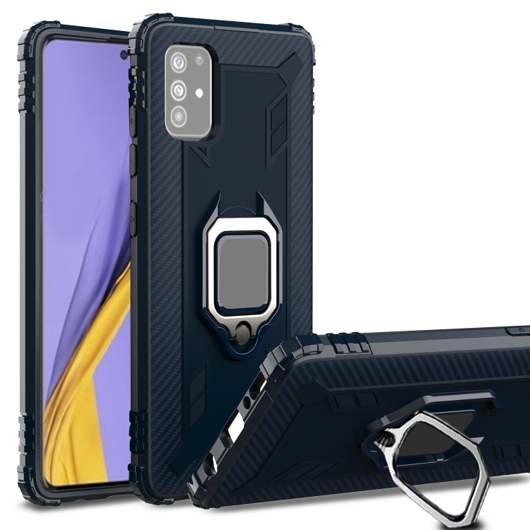 For Samsung Galaxy M31s Carbon Fiber Protective Case with 360 Degree Rotating Ring Holder