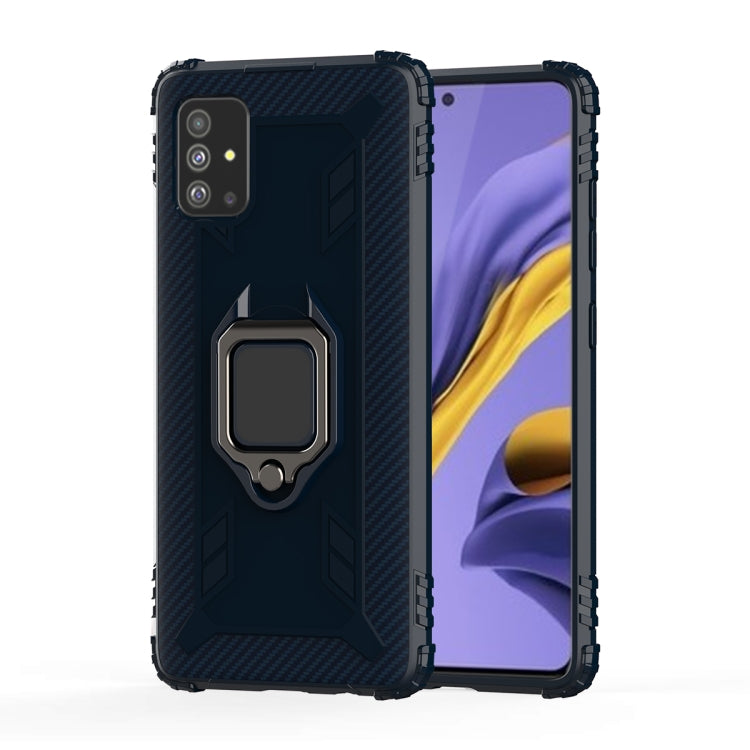 For Samsung Galaxy M31s Carbon Fiber Protective Case with 360 Degree Rotating Ring Holder