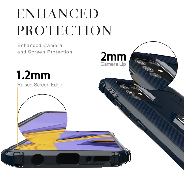 For Samsung Galaxy M31s Carbon Fiber Protective Case with 360 Degree Rotating Ring Holder