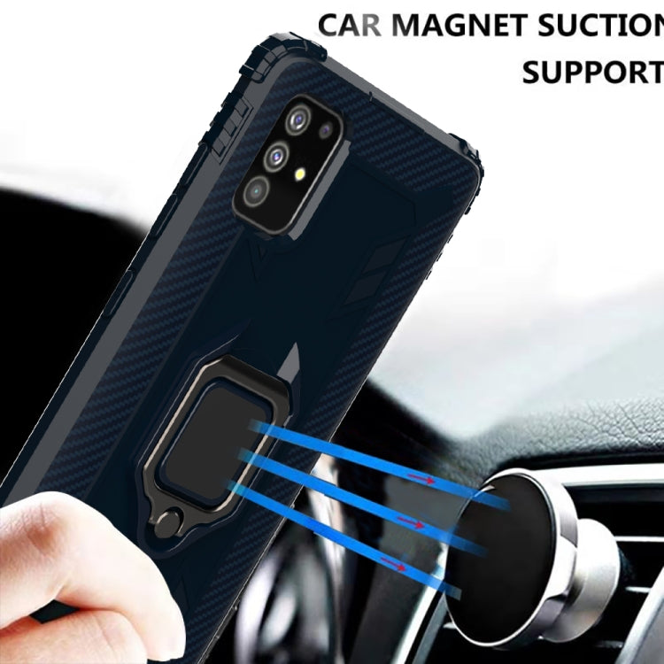 For Samsung Galaxy M31s Carbon Fiber Protective Case with 360 Degree Rotating Ring Holder